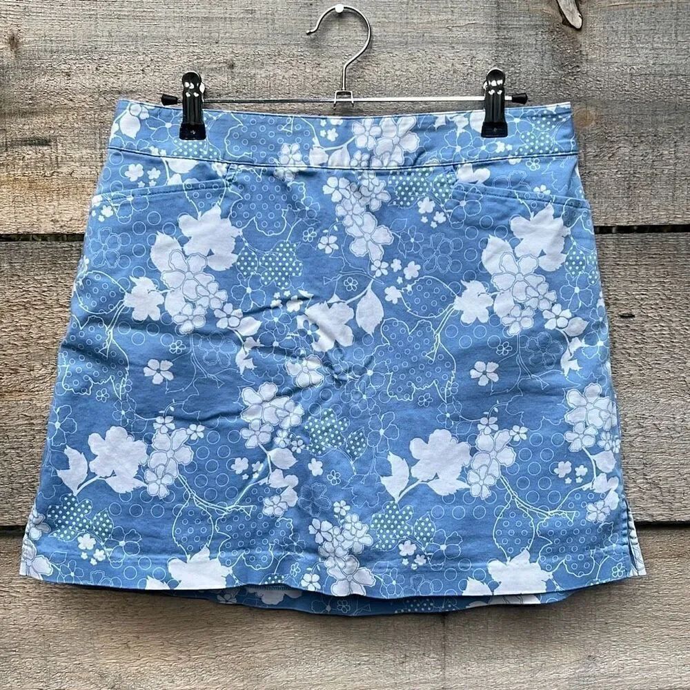 Lady Hagen Women's Blue Floral Allover Print Lined Mini Skirt Size 6